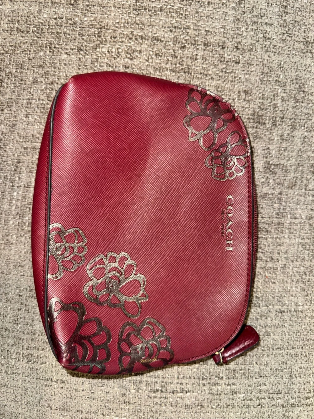Coach Metallic Floral Embossed Bordeaux Cosmetic Pouch